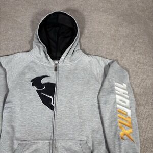 Vintage Thor MX Hoodie Sweatshirt Men L Full Zip Gray Embroidered Distressed Y2K